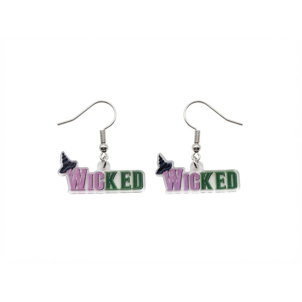Wicked Movie Theme Acrylic Dangle Drop Earrings  Witch Hat Halloween Spooky Gift